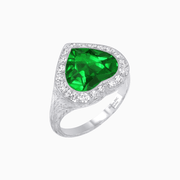 Vintage Inspired Heart Halo Ring with Textured Shank - Shahin Jewelry
